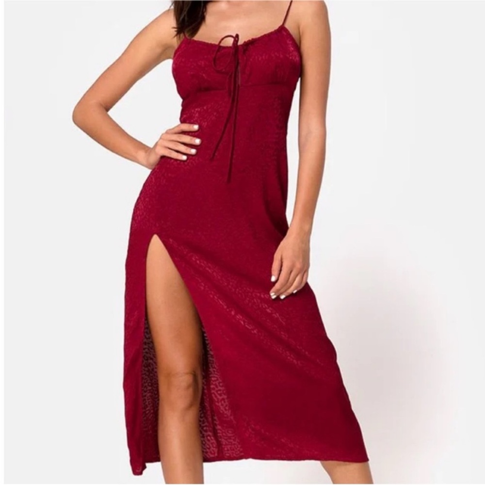 NWT Motel Rocks Cypress Midi Dress In Satin Cheetah Raspberry
